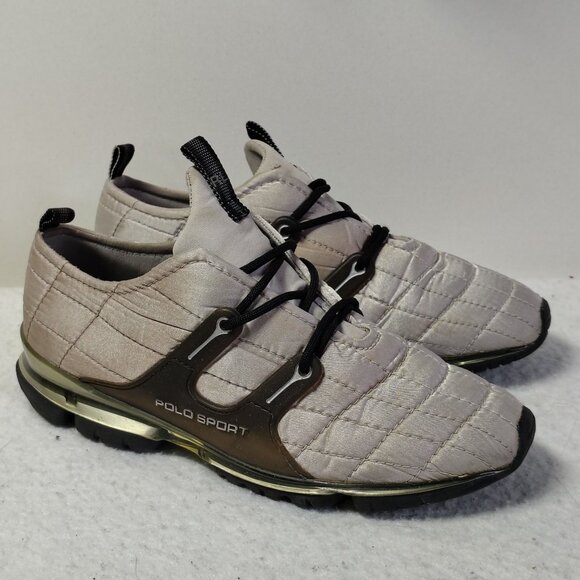 Ralph Lauren Polo Sport Sneakers Shoes Mens Size 9 Silver Black Athletic Lace Up